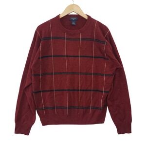 Dockers Mens Burgundy Windowpane Plaid Crewneck Sweater Size L  Academia Grandpa